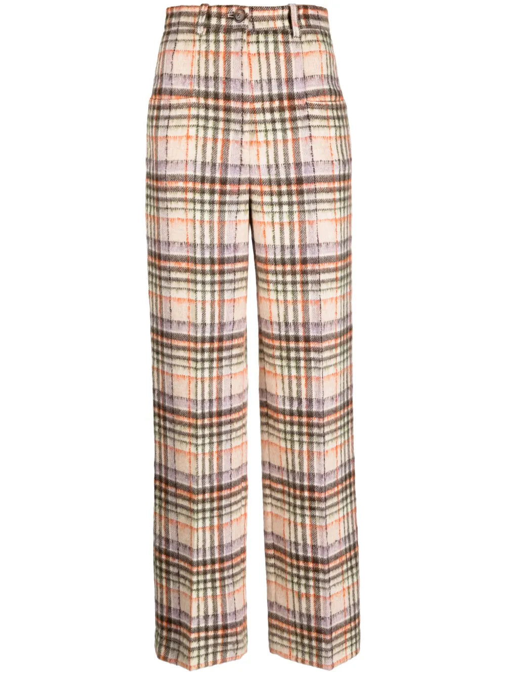 Checked Felted Wool Straight-Leg Trousers