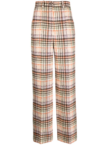 Checked Felted Wool Straight-Leg Trousers