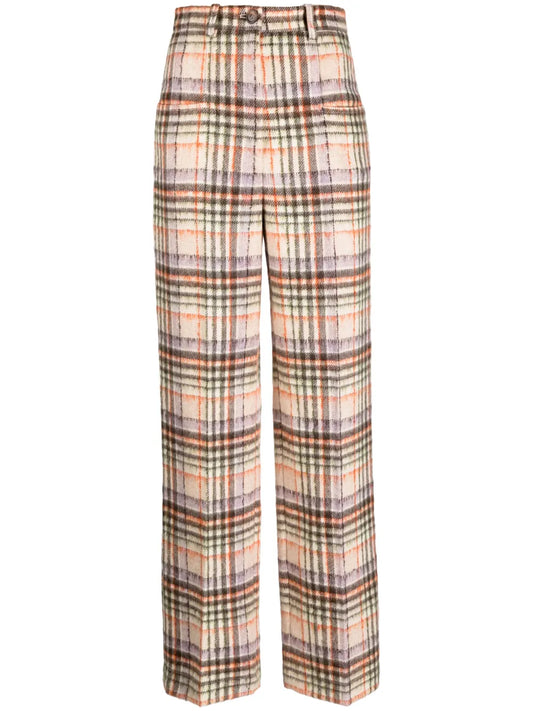 Checked Felted Wool Straight-Leg Trousers