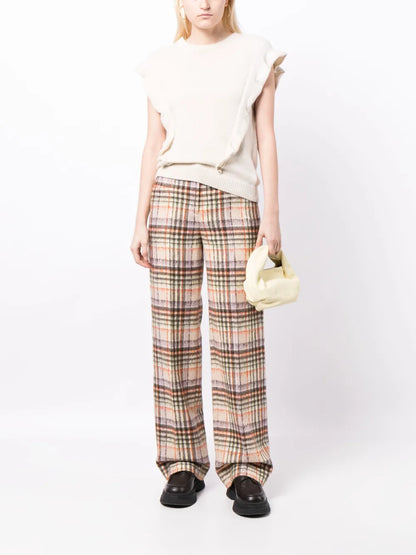 Checked Felted Wool Straight-Leg Trousers