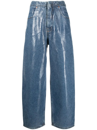 Glossy-Finish Wide-Leg Jeans