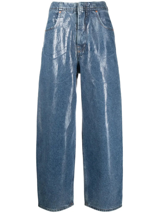 Glossy-Finish Wide-Leg Jeans