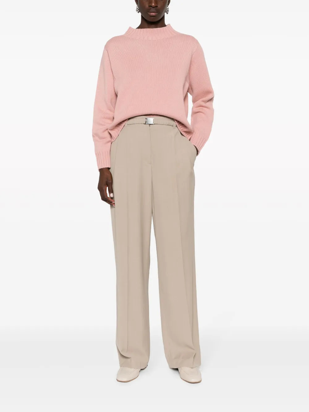 Belted Pleated Straight-Leg Trousers