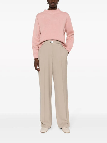 Belted Pleated Straight-Leg Trousers