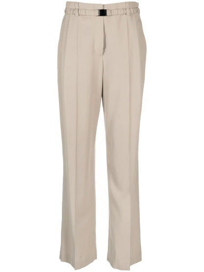 Belted Pleated Straight-Leg Trousers