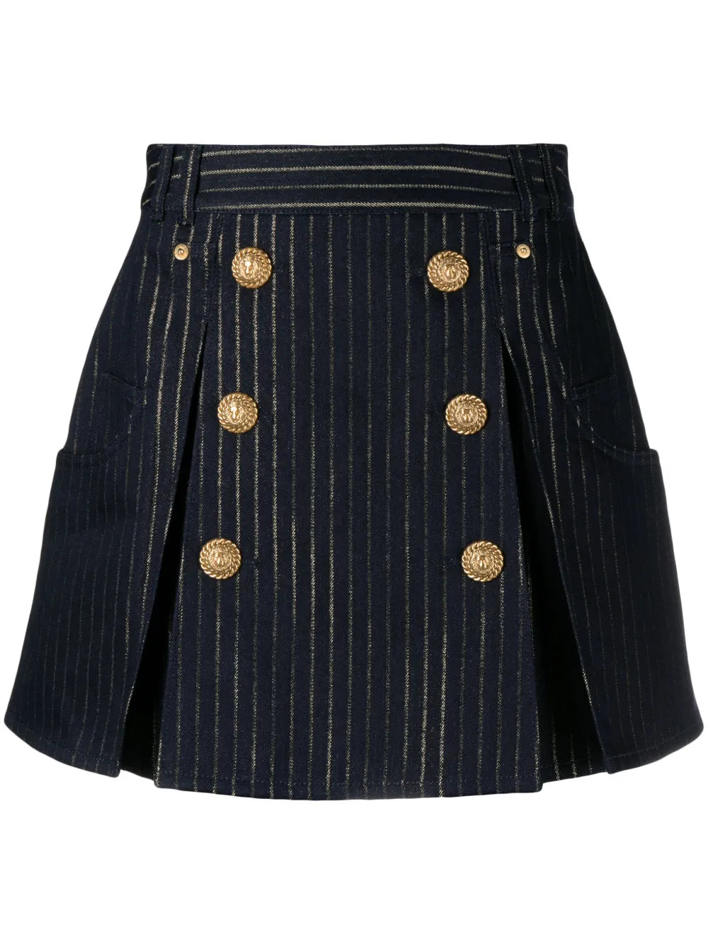 Button-Embellished Striped Miniskirt