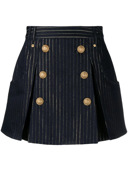 Button-Embellished Striped Miniskirt