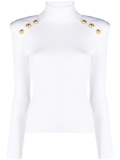 Button-Embellished Ribbed-Knit Jumper