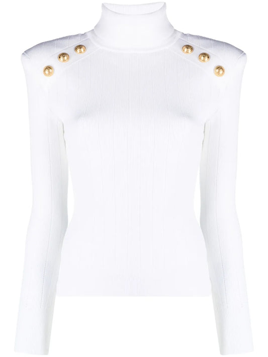 Button-Embellished Ribbed-Knit Jumper