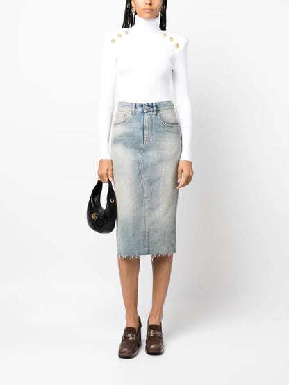 Button-Embellished Ribbed-Knit Jumper