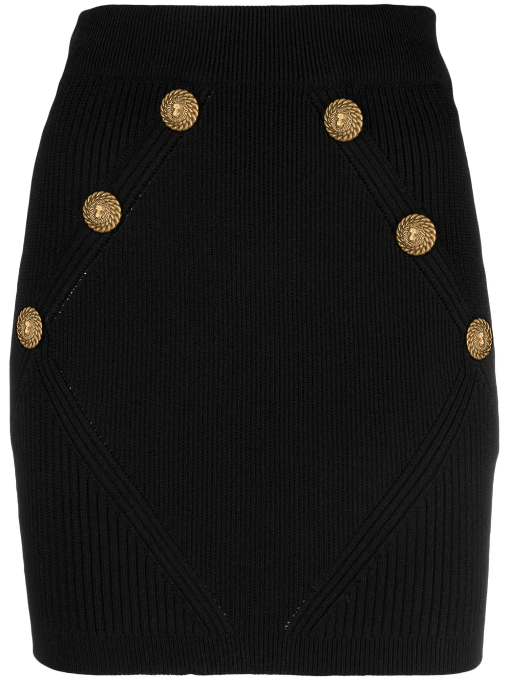 Button-Detailed Rib-Knit Skirt