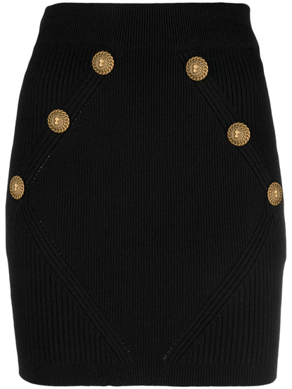 Button-Detailed Rib-Knit Skirt