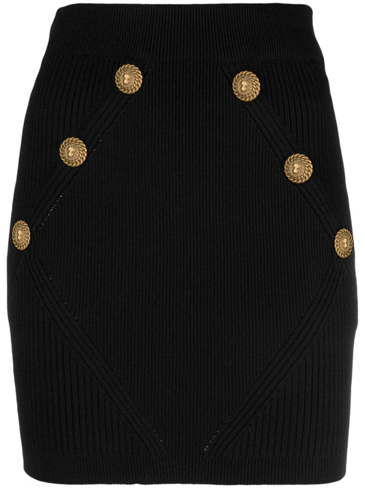 Button-Detailed Rib-Knit Skirt