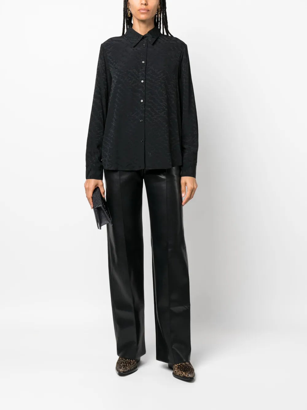 Patterned-Jacquard Long-Sleeve Shirt