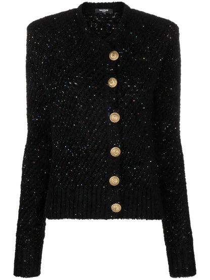 Sequinned Ribbed-Knit Cardigan