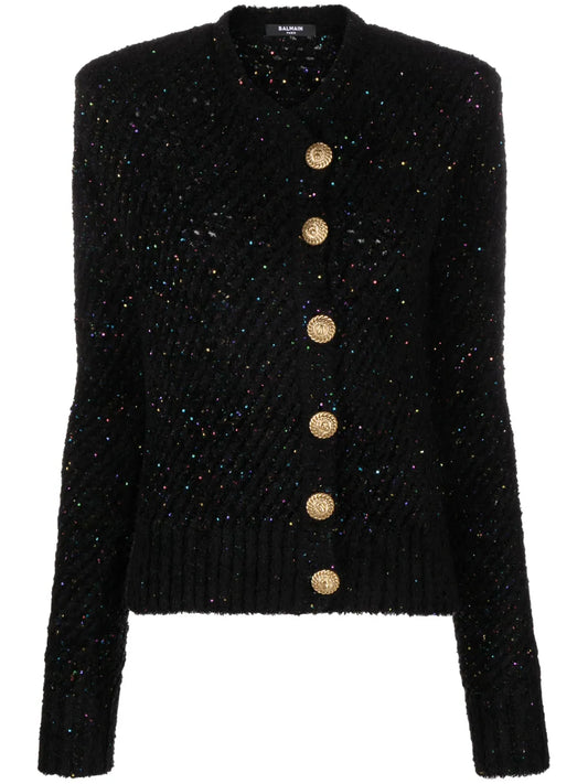 Sequinned Ribbed-Knit Cardigan