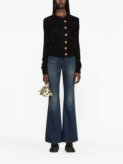 Sequinned Ribbed-Knit Cardigan