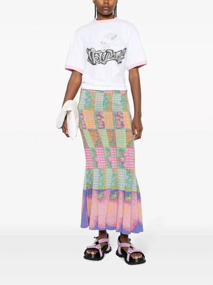 Mix-Print Fluted Maxi Skirt