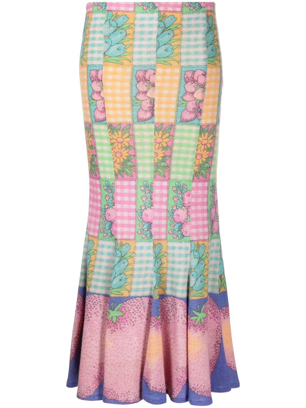 Mix-Print Fluted Maxi Skirt