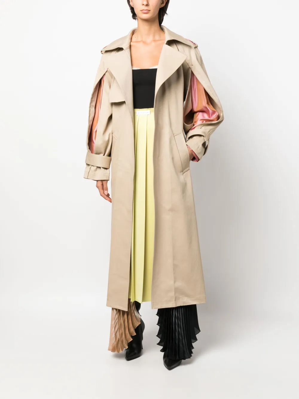 Pleat-Detail Fluid Trench Coat