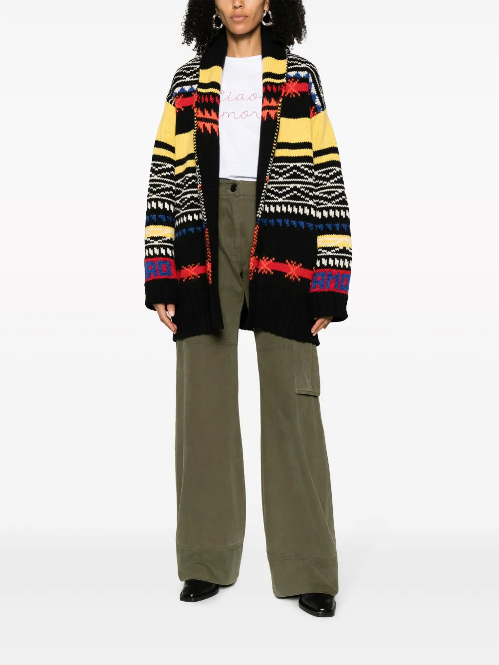 Patterned Intarsia-Knit Cardigan