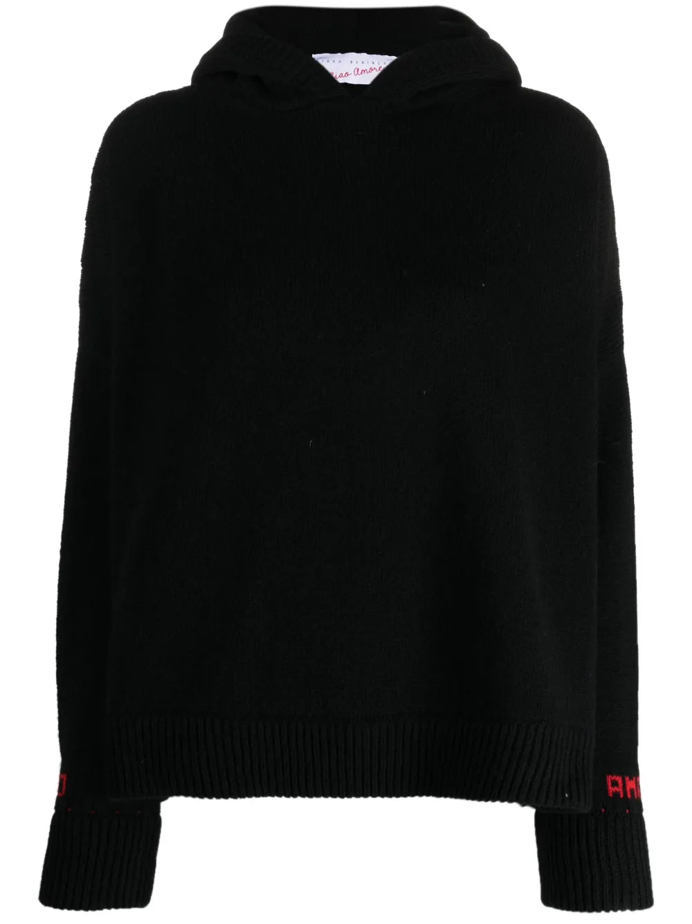 Slogan-Embroidered Knitted Hoodie