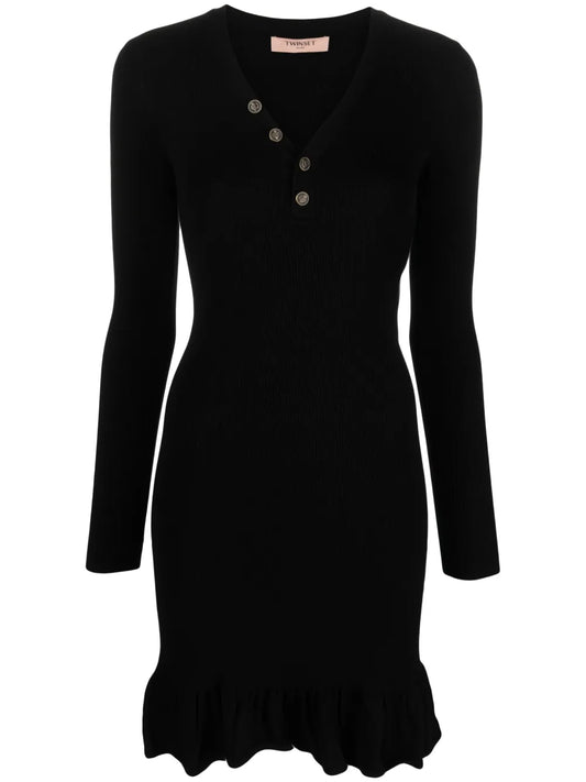 Ruffle-Hem Ribbed-Knit Dress