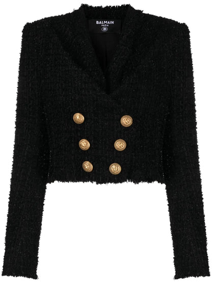 Double-Breasted Cropped Tweed Jacket