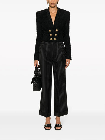 Double-Breasted Cropped Tweed Jacket