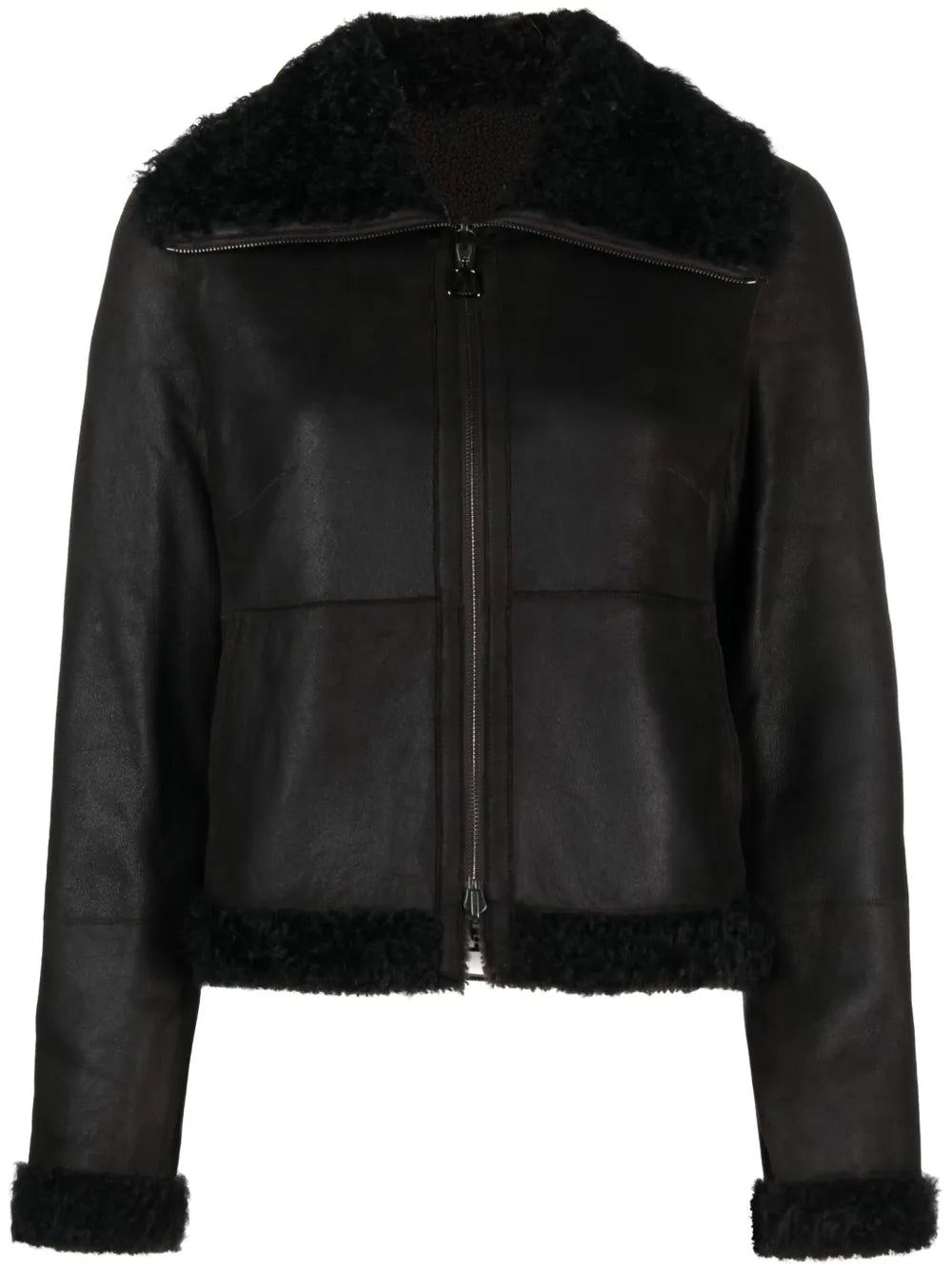 Shearling-Collar Leather Jacket