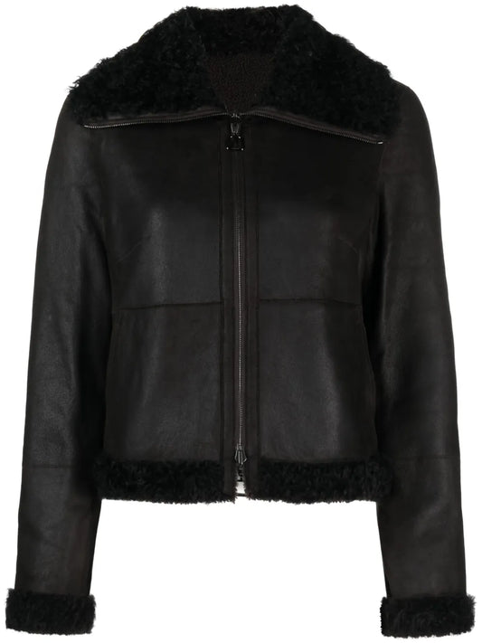 Shearling-Collar Leather Jacket