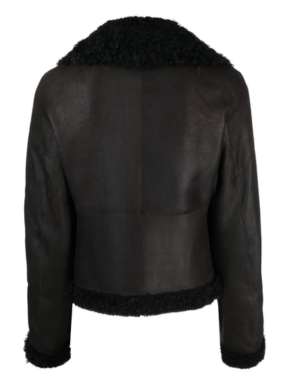 Shearling-Collar Leather Jacket