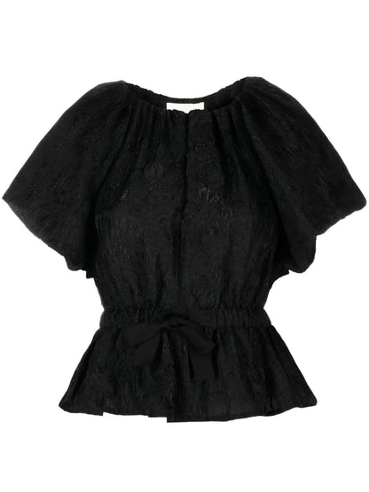 Jacquard Tied-Waist Blouse
