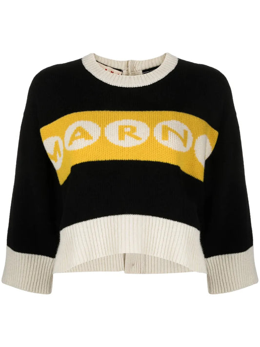 Logo-Intarsia Cropped Jumper