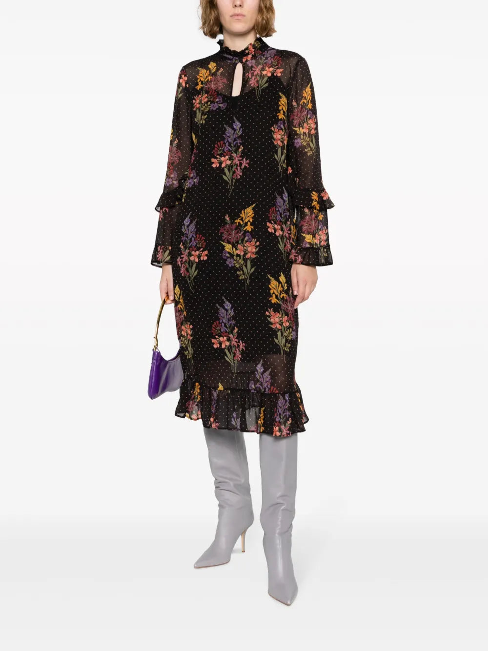 Double-Layer Floral-Print Midi Dress