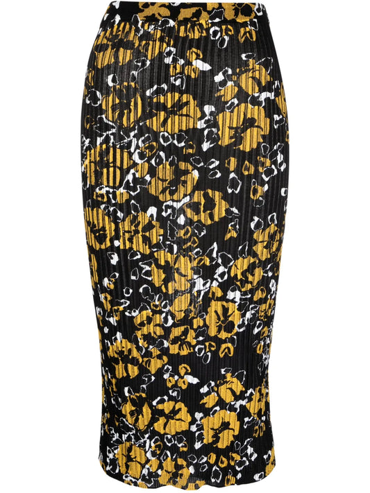 Floral-Pattern Ribbed-Knit Midi Skirt