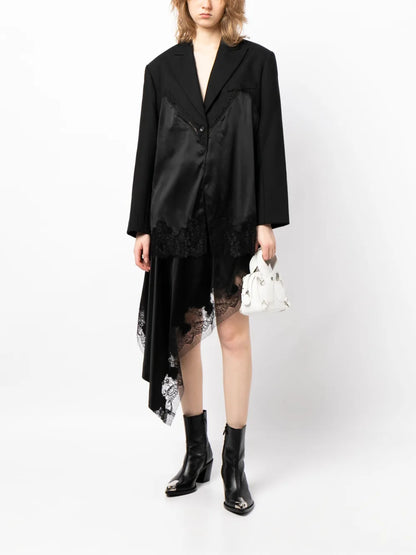 Lace-Trim Asymmetric Midi Skirt