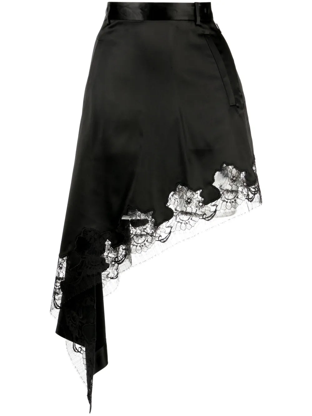 Lace-Trim Asymmetric Midi Skirt