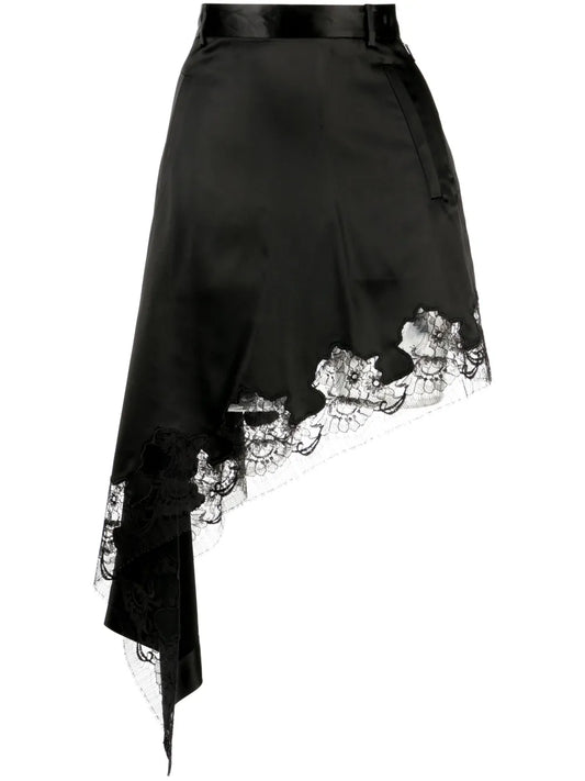 Lace-Trim Asymmetric Midi Skirt