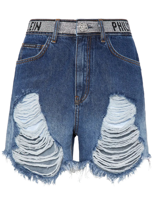 Ripped-Detailing Cotton Shorts