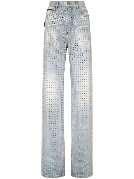 Crystal-Embellishment Pinstripe Jeans