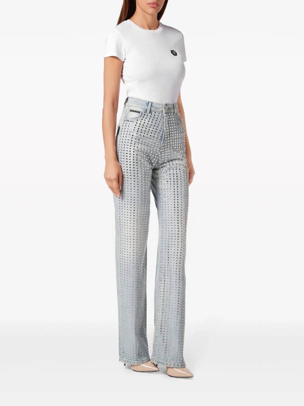 Crystal-Embellishment Pinstripe Jeans