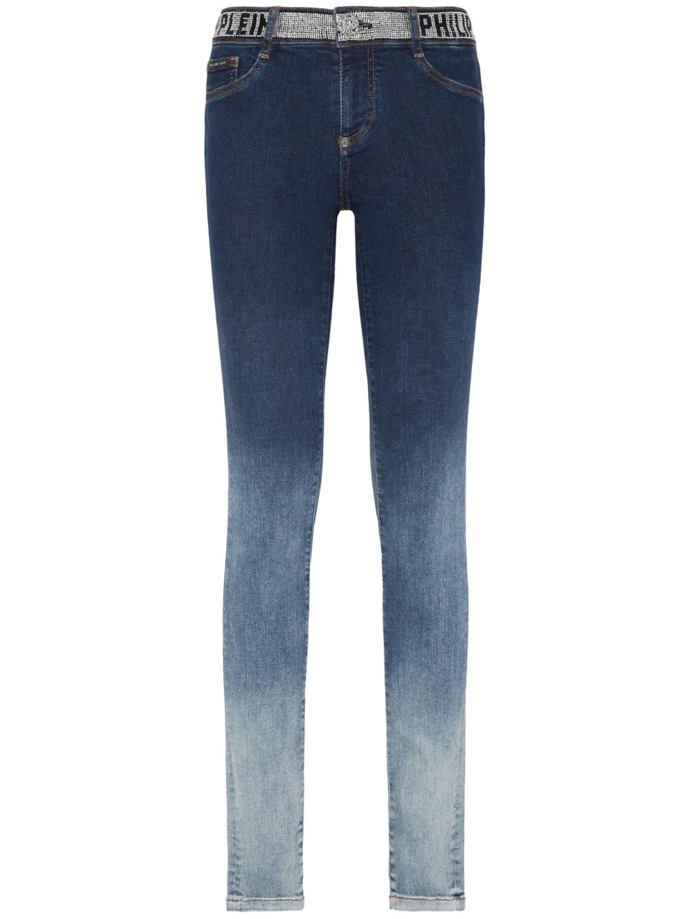 Rhinestone-Embellished Gradient-Effect Jeans