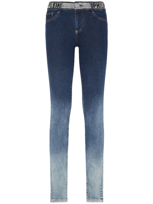 Rhinestone-Embellished Gradient-Effect Jeans