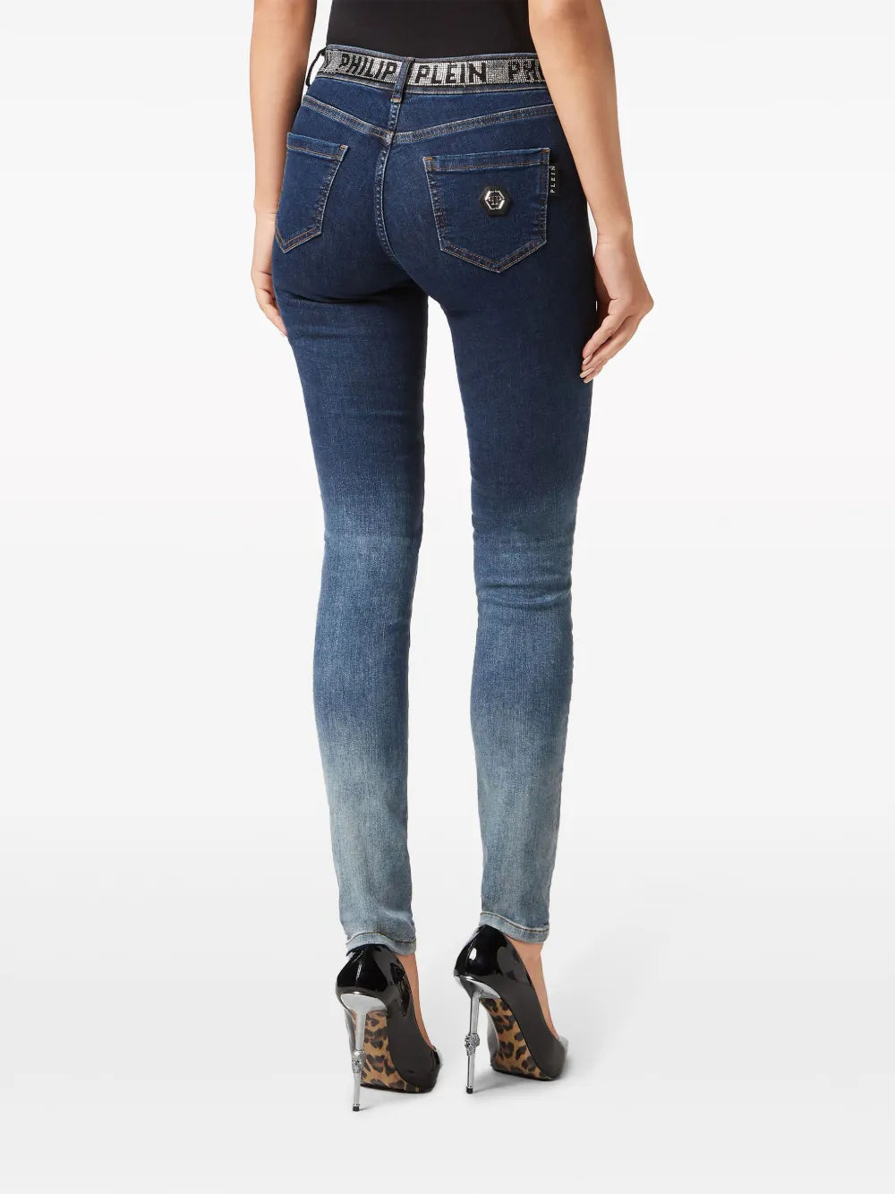 Rhinestone-Embellished Gradient-Effect Jeans