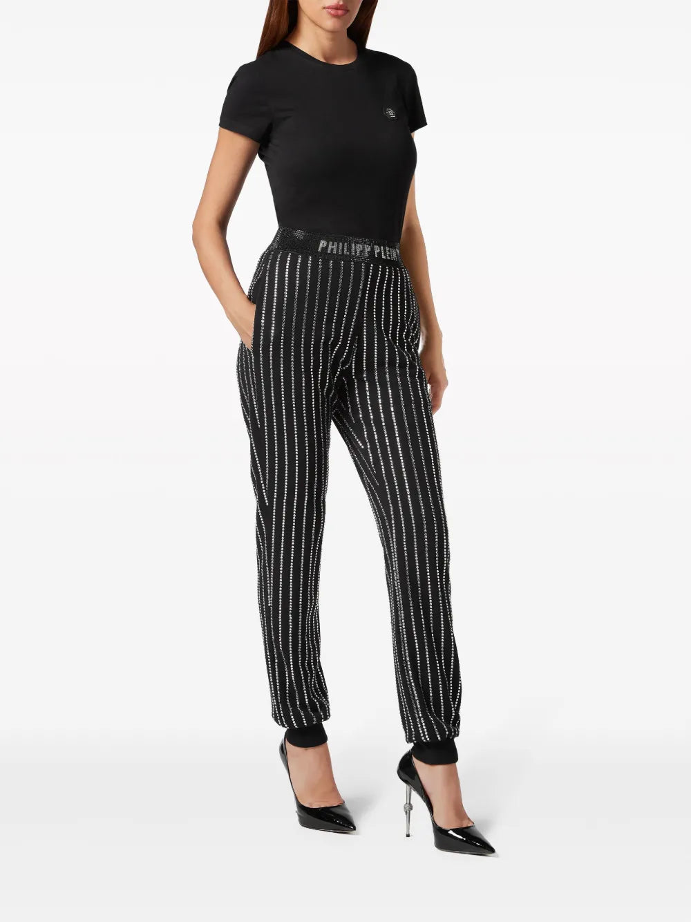 Logo-Print Strap Crystal-Embellished Track Pants