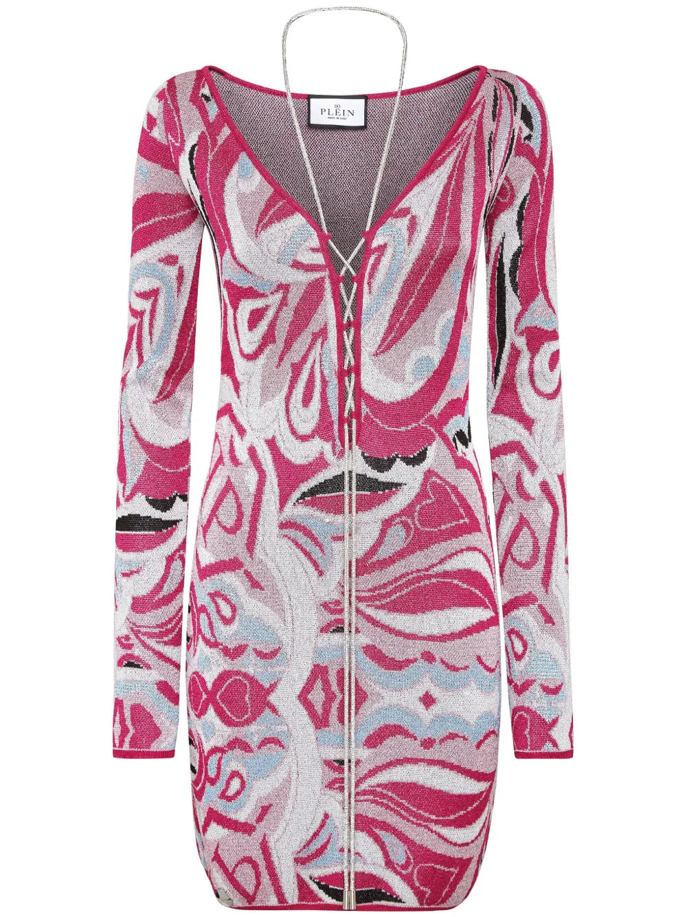Intarsia-Knit Crystal-Stripe Minidress