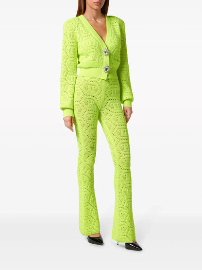 Patterned-Knit Flared Trousers
