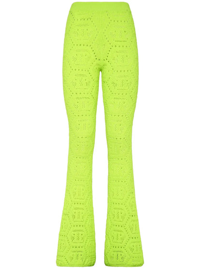 Patterned-Knit Flared Trousers