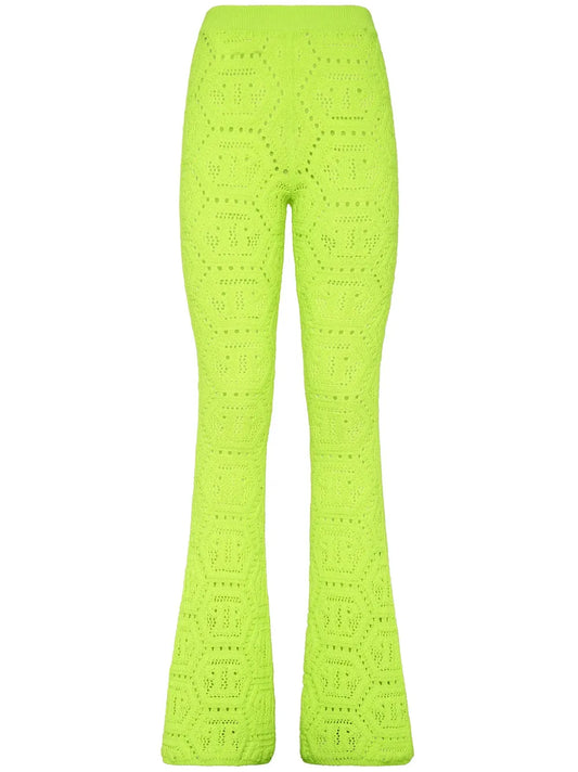 Patterned-Knit Flared Trousers